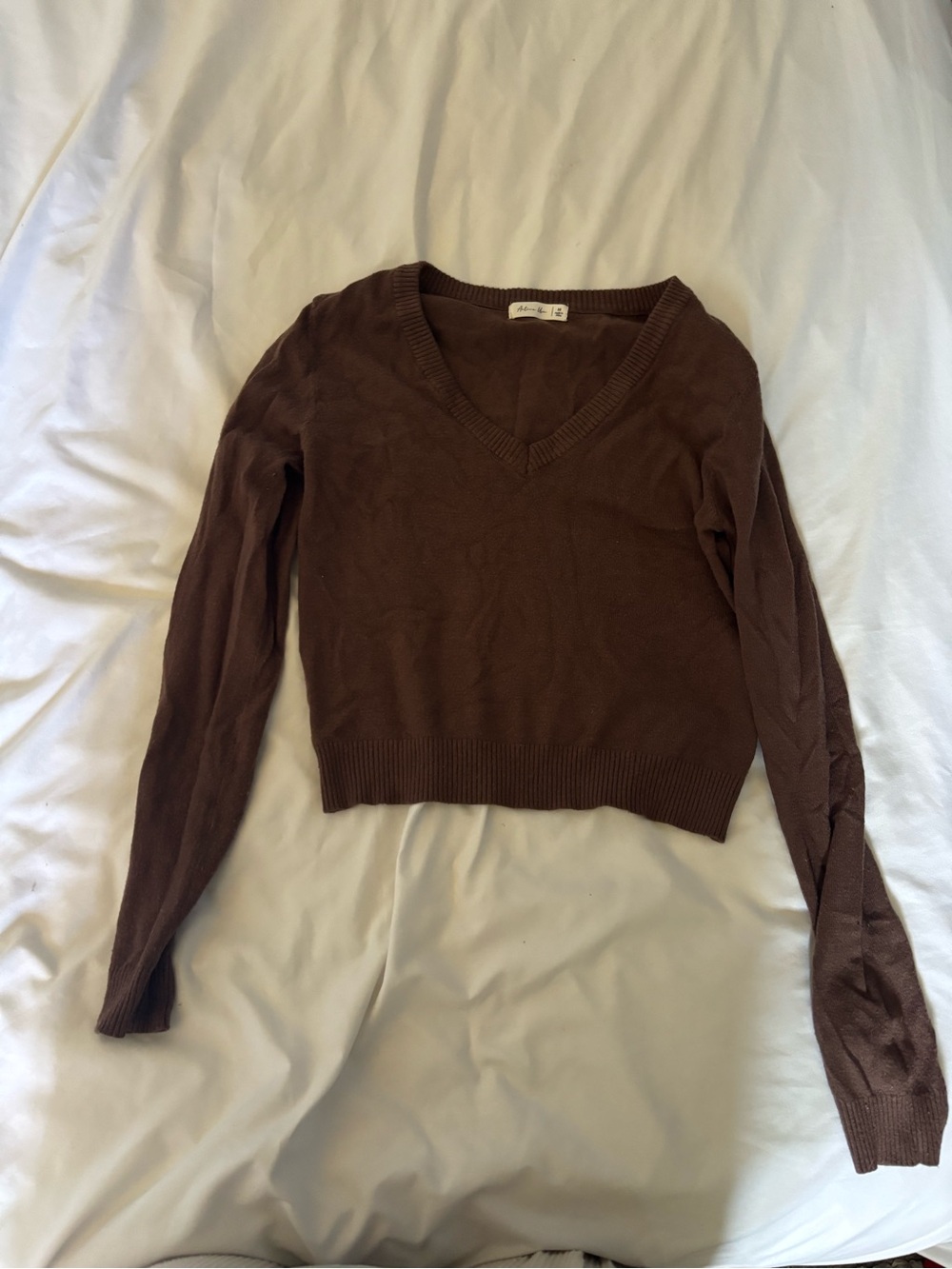 Active USA Brown V-Neck Long Sleeve Knit Top